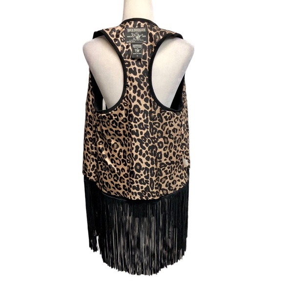 True Religion Black Leather Vest Mid Length Metal Bead Fringe Festival Boho - Picture 9 of 12